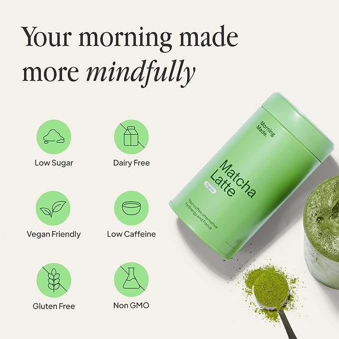 Morning Made Original Ceremonial Grade Matcha Powder | 8.46oz (240g) Resealable Tin | 60 Servings Premium Japanese Green Tea | Sweetened with Organic Sugar | Rich in Antioxidants & Energy Boosting
