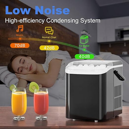 SMUG Ice Makers Countertop with Handle, Portable Ice Machine, 9 Bullet Cubes in 6 Mins, 26lbs in 24Hrs, Auto-Cleaning, with Basket and Scoop, for Home, Kitchen, RV, Camping, Elegant Black with Handle