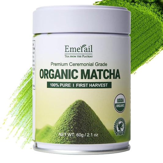 Emerail Matcha Powder Ceremonial Grade, USA Organic Matcha Green Tea Powder, Premium First Harvest, Sugar-Free Gluten-Free Vegan (60g / 2.1oz)