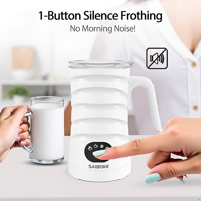 Milk Frother, SAIBOKE 4-in-1 Electric Milk Steamer，Automatic Hot & Cold Foam Maker, 11.80oz/350ml Milk Warmer for Latte, Cappuccinos, Macchiato. Ultra-Quiet Working & Automatic Shut Off.