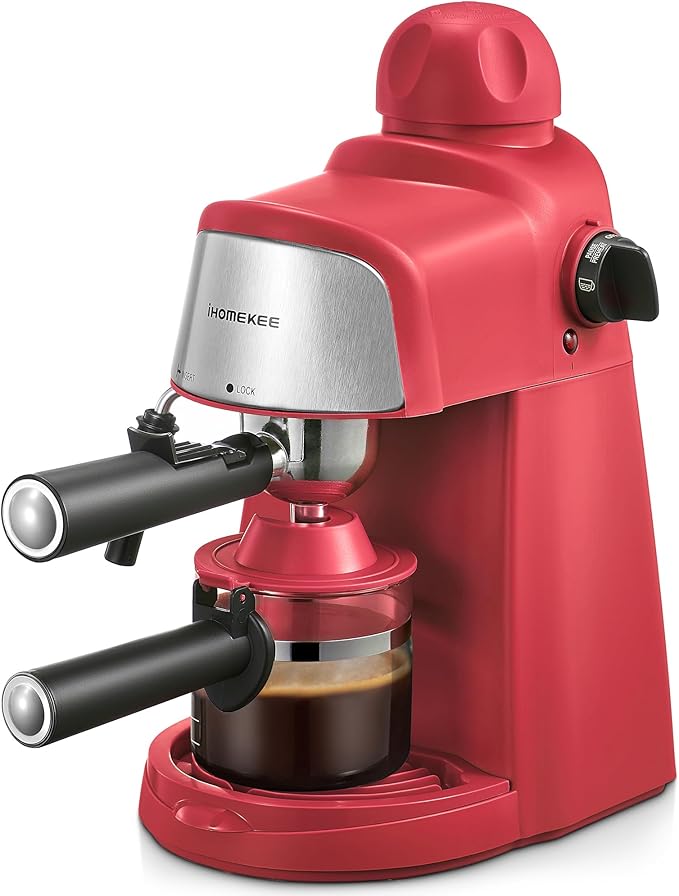 Espresso Machine, 3.5Bar Espresso and Cappuccino Machine with Fast Heating Function, 1-4 Cups Coffee Maker with Milk Frothing Function and Steam Wand (Red)