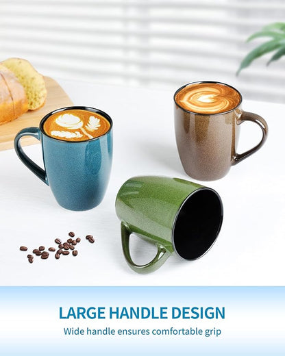 Ceramic Mugs 12oz,Large Ceramic Coffee Cups for Men, Women, Dad, Mom, Modern Coffee Mugs With Handle For Tea,Latte,Cappuccino,Cocoa. (green and blue 4pack)