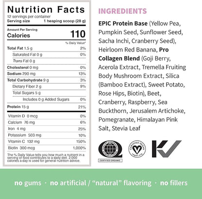 Sprout Living Epic Protein, Plant Based Protein & Superfoods Powder, Pro Collagen, Berry | 15 Grams Organic Protein Powder, Vegan, Non Dairy, Non-GMO, Gluten Free, Low Sugar (0.7 Pound, 12 Servings)