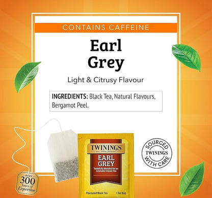 Twinings Earl Grey Black Tea Individually Wrapped Bags, 25 Count (Pack of 6), Flavoured with Citrus and Bergamot, Caffeinated, Enjoy Hot or Iced, 150 Teabags