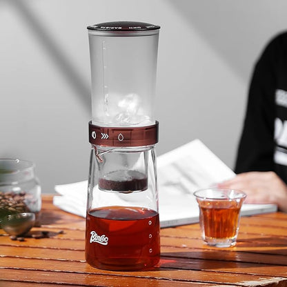 Adjustable Flow Cold Brew Coffee Maker, 450ml Glass Ice Drip Tower with Control Valve & 500-Mesh Stainless Steel Filter for Smooth, Low-Acid Cold Brew Iced Coffee at Home (Translucent Amber)