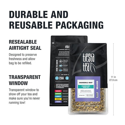 Tiesta Tea - Chamomile Mint, Loose Leaf, Chamomile Mint Herbal Tea, Premium Caffeine-Free Blend, Makes Hot or Iced & Up to 200 Cups, 8oz Resealable Bulk Pouch