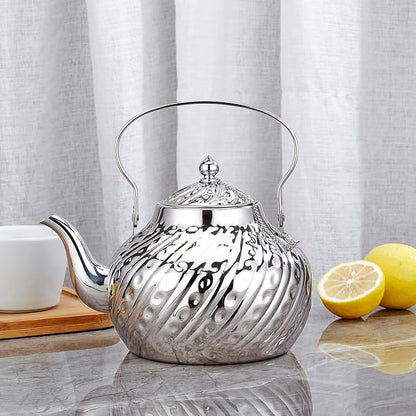SANQIAHOME 2000ml stainless steel antique style teapot,with Infuser, thickened boiling kettle, lifting handle,Silver