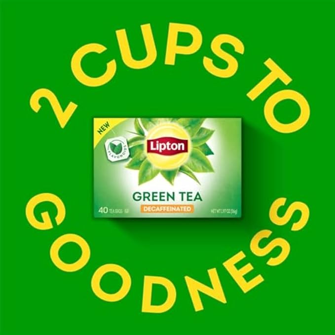 Lipton Decaffeinated Green Tea Bags, Unsweetened Teabags for Decaf Hot Tea or Decaf Iced Tea with Flavonoids, 40 Total Tea Bags