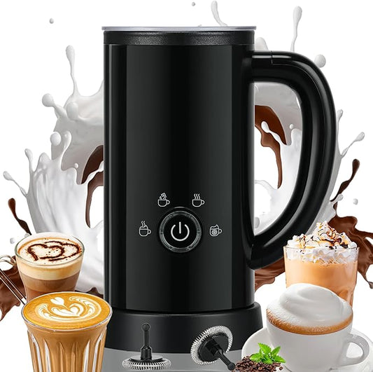 Milk Frother and Steamer, Electric 4-in-1 Hot and Cold Foam Maker, Automatic Milk Warmer with Two Whisks for Latte Cappuccino Hot Chocolate, 10.1oz/300ml, Black