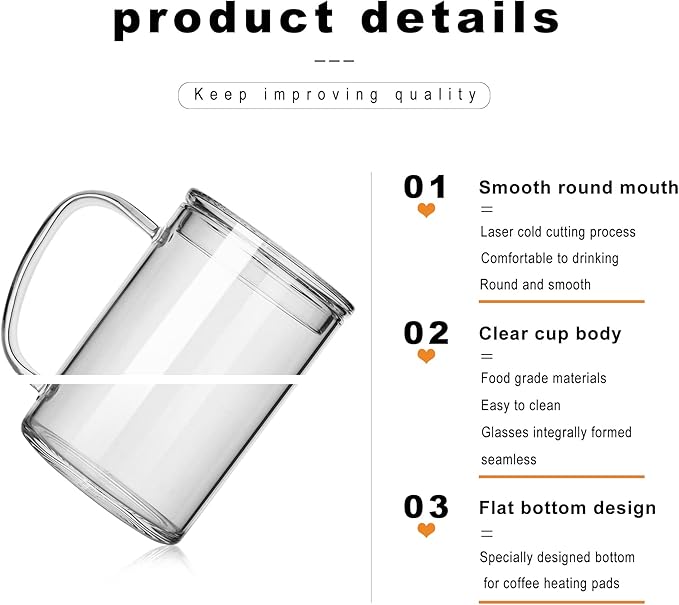 LUXU Glass Coffee Mugs (Set of 2),27oz Large Glass Coffee Cups Clear Glass Tea Cups Overnight Oats Containers with Glass Lid,Cute Coffee Bar Accessories,Iced Coffee Glasses for Latte,Cereal,Yogur