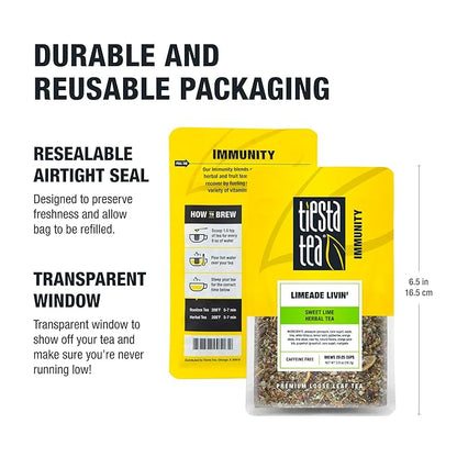 Tiesta Tea - Limeade Livin, Loose Leaf, Sweet Lime Herbal Tea, Non-Caffeinated Fruit Blend, Make Hot or Iced Up to 25 Cups, 2 oz Resealable Pouch
