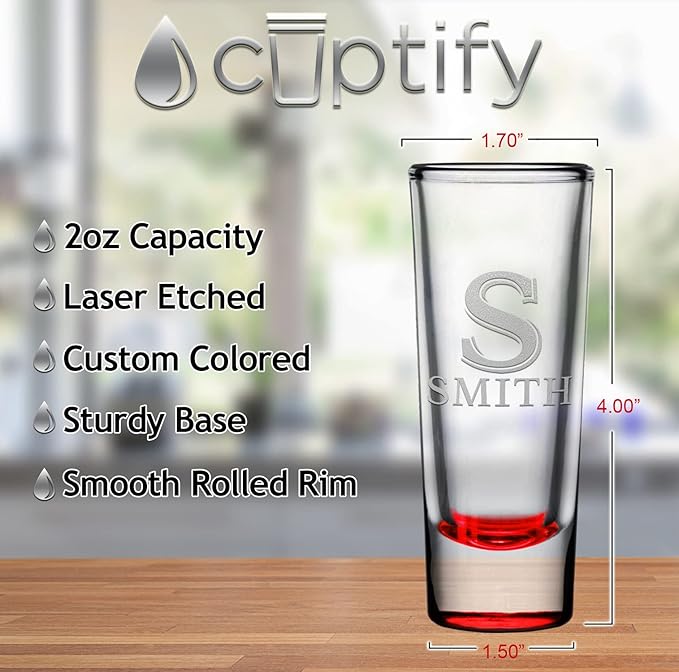 Personalized Shot Glasses Set of 10 Red Bottom Custom 2 oz Cordial Shot Glass Initial and Name for Gifts, Weddings, Birthdays, Party, Event, Decorations