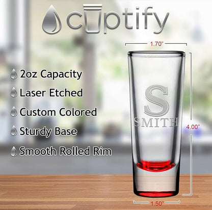 Personalized Shot Glasses Set of 10 Red Bottom Custom 2 oz Cordial Shot Glass Initial and Name for Gifts, Weddings, Birthdays, Party, Event, Decorations