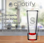 Load image into Gallery viewer, Personalized Shot Glasses Set of 50 Red Bottom Custom 2 oz Cordial Shot Glass Initial and Name for Gifts, Weddings, Birthdays, Party, Event, Decorations