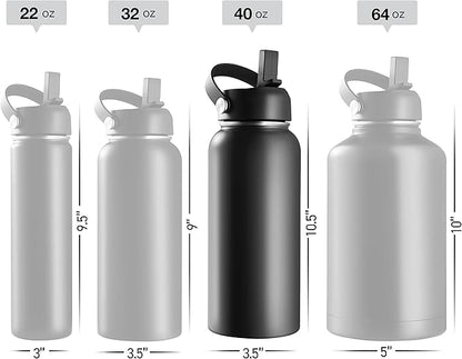 Stainless Steel Insulated Water Bottle and Travel Mug for Hot and Cold Beverages, Wide Mouth, Double Wall Insulated Hydration Sports Water Bottle for Hiking, Biking, Outdoor, 40 OZ BPA Free