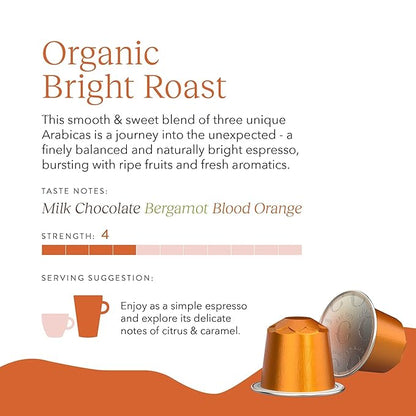 Cru Kafe Bright Roast USDA Organic Espresso Coffee Capsules (50 Pods) Fairtrade Coffee Pods Compatible with Nespresso Original Line and Pixie Machines
