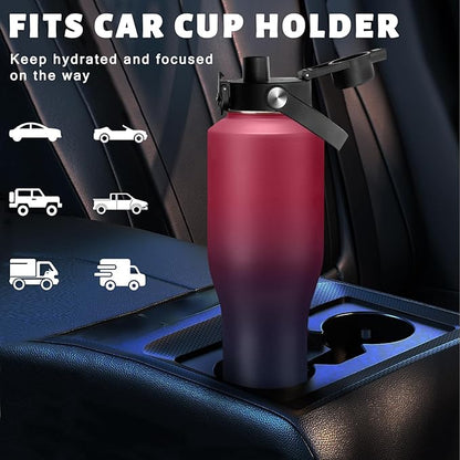 Insulated Water Bottle 40 oz - Fits in any Car Cup Holder, Keep Cold 48H Hot 24H, Stainless Steel Waterbottle Double Wall Flask with Straw, Pop-up Spout Lid, Paracord Handle, Carrier Bag