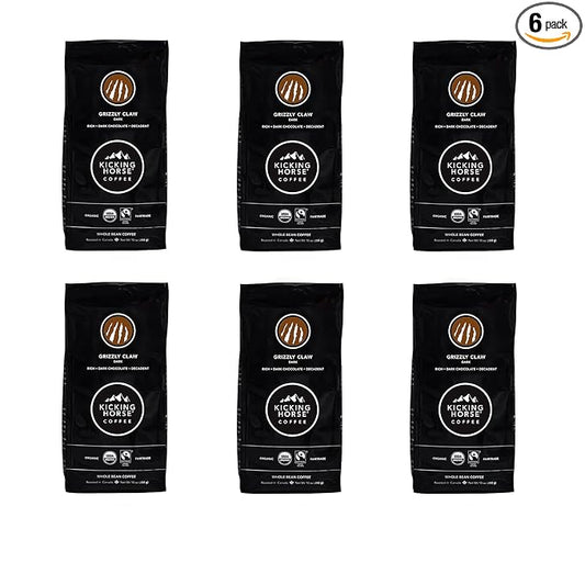Kicking Horse Coffee, Grizzly Claw, Dark Roast, Whole Bean, 10 oz - Certified Organic, Fairtrade, Kosher Coffee (Pack of 6) (Packaging may vary),10 Ounce (Pack of 6)