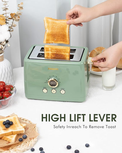 2 Slice Toaster, Retro Bread Toaster with LED Display, Extra Wide Slots Toasters with 6 Bread Shade Settings, Bagel, Cancel, Defrost Function, Stainless Steel with High Lift Lever, Removal Crumb Tray