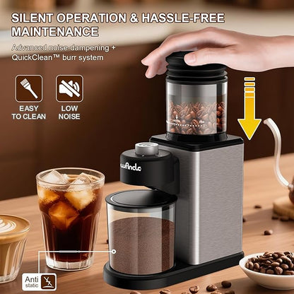 Wancle Conical Burr Electric Coffee Grinder Bean Grinder - 25 Adjustable Grind Settings for Espresso/French Press/Drip, 2-12 Cup Capacity, Low Noise & Anti-static with Powder Blower, Stainless Steel