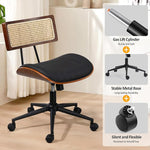 Load image into Gallery viewer, Home Office Chair with Wheels, Adjustable Height Desk Chair with Rattan Backrest, Leather Swivel Computer Chair, Armless Modern Walnut Chair for Office, Meeting Room, Black