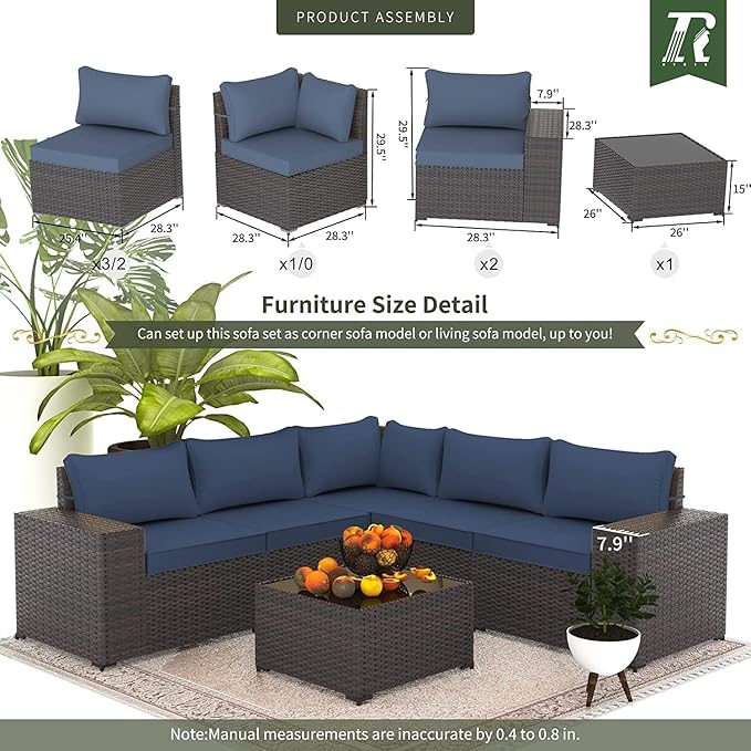 10 Pieces Outdoor Patio Furniture Set Outdoor Furniture Patio Sectional Sofa Conversation Set w/ETL Approved 45" Gas Outdoor Fire Table & Coffee Table, Swivel Rocking Chair Navy.