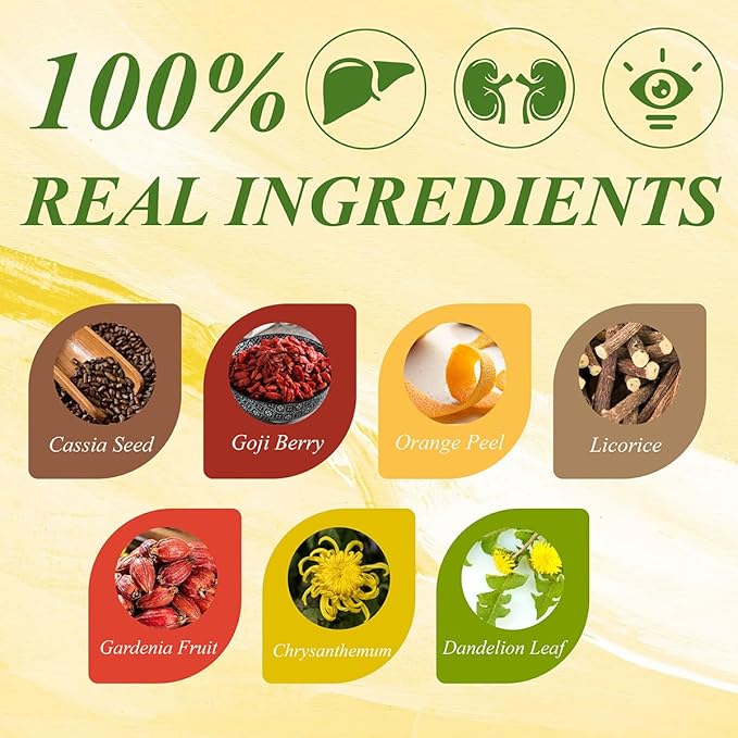 WT WEETEE Dandelion Wolfberry Tea, 10g * 20 Count Corn Firbe Tea Bags, Multiple Brewing, Made from Goji Berry Chrysanthemum Cassia Seed 7 Natural Herbal Ingredients, Wolfberry & Dandelion Herbal Tea