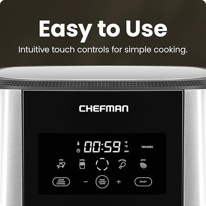 Chefman TurboFry® Touch Air Fryer, XL 8-Qt Family Size, One-Touch Digital Control Presets, French Fries, Chicken, Meat, Fish, Nonstick Dishwasher-Safe Parts, Automatic Shutoff, Stainless Steel