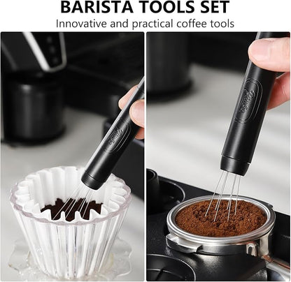 WDT Espresso Distribution Tool - Magnetic Espresso Stirrer Tool For Barista, Espresso Tamper With Stainless Steel Retractable Needles (Black)