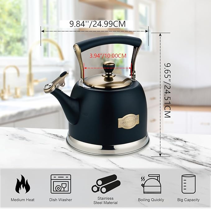 Tea Kettle Stainless Steel Teapot, Stainless Steel Teakettle for Stove Top with Heat Proof Ergonomic Handle 3.0 Quart