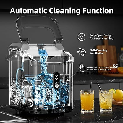 Antarctic Star Nugget Ice Maker Countertop with Soft Chewable Ice, Portable Sonic Ice Maker with Basket and Scoop, Removable Top Cover, Auto-Cleaning for Home/Party/RV/Camping (Grey)