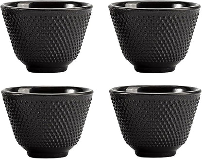 Japanese Cast Iron Tea Cups, Small and Heavy Teacups with no Handles, Japanese Style Cup for Adults, Asian Teacups, Coated with Enameled Interior, 4 Pcs/Box (Black, 2oz/60ml)