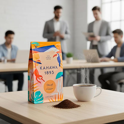 Kahawa 1893 Ground Coffee Medium Roast Decaf Blend 12 Oz - As Seen on Shark Tank, Naturally Sweet, Organically Grown, Ethically & Sustainably Sourced