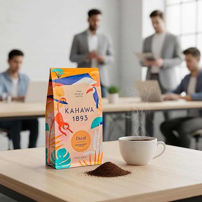 Kahawa 1893 Ground Coffee Medium Roast Decaf Blend 12 Oz - As Seen on Shark Tank, Naturally Sweet, Organically Grown, Ethically & Sustainably Sourced