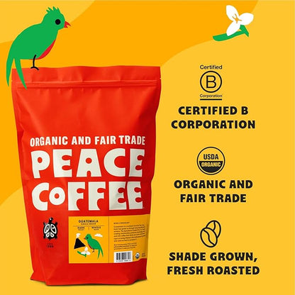 Peace Coffee Guatemala Single Origin Coffee | 5 lb Ground Dark Roast | Organic Fair Trade | Rich, Chocolatey Flavor | Shade Grown, Fresh Roasted