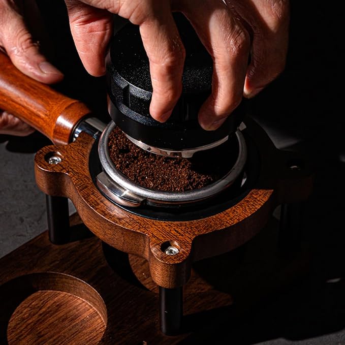 Solid Wood Espresso Tamping Station - Adjustable Height 51-58mm Coffee Tamper & Portafilter Holder, Non-Slip Multi-Functional Espresso Organizer for Coffee Accessories Storage，Portafilter Holder