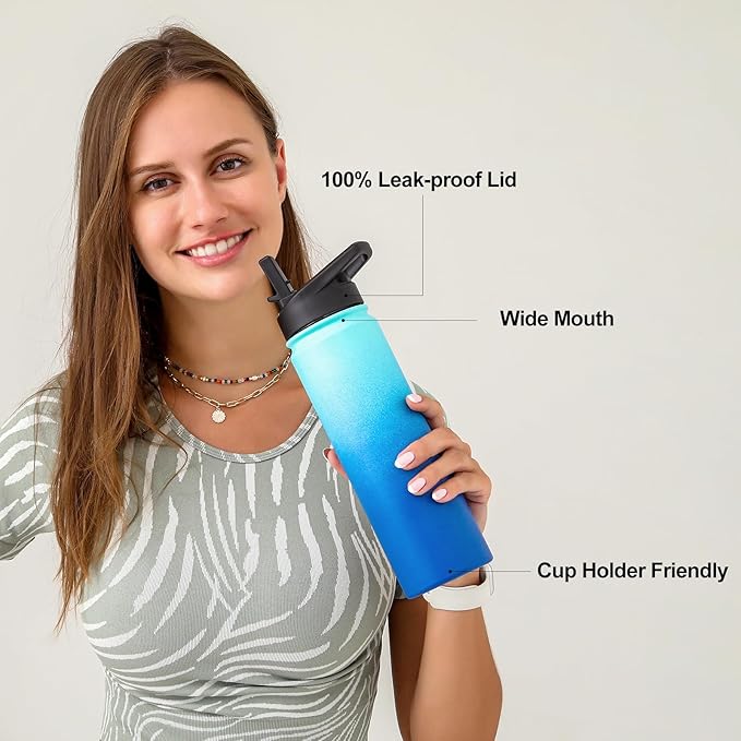 mininoo 24 oz Insulated Water Bottle with Straw Lid, Stainless Steel Double Wall Vacuum, Leak Proof, BPA Free, Keep Cold for 24H & Hot for 12H(Pacific Dream)