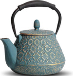 Load image into Gallery viewer, Cast Iron Teapot, 32oz Tea Kettle with Infuser for Stove Top, Sakura Blossom Pattern Japanese Tea Pot for Tea &amp; Coffee Coated with Enameled Interior, Silicone Handle 950ml Blue