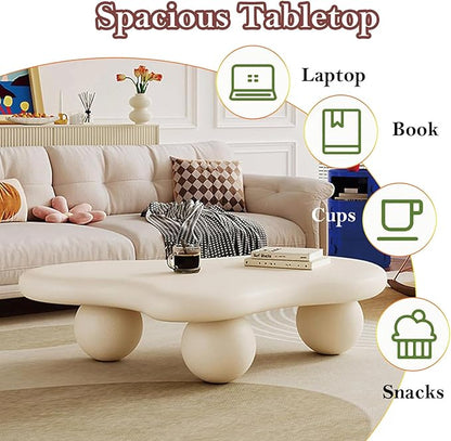 Irregular Cloud Coffee Table with 3 Stable Durable Ball Legs Asymmetrical Chic Low Center Table - Spacious Table for Cups Snacks Fruits Photo (F-39.37in)