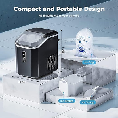 AGLUCKY Nugget Ice Maker Countertop, Portable Crushed Ice Maker Machine with Handle, 35lbs/24H, One-Click Operation, Self Cleaning Ice Machine for Home/Kitchen/Office(Black)