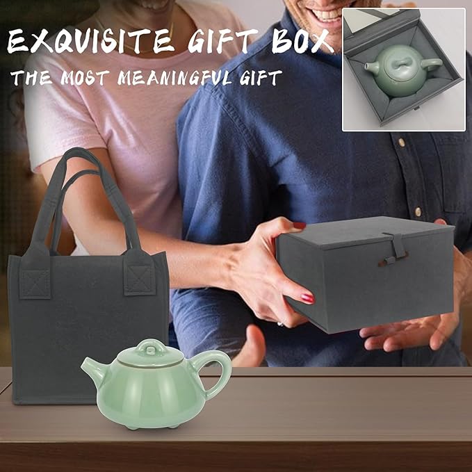 Handmade Celadon Teapot 120ml, Traditional Gongfu Tea Pot with Gift Box, Ceramic Stovetop Safe Teapot for Oolong & Pu-erh Tea