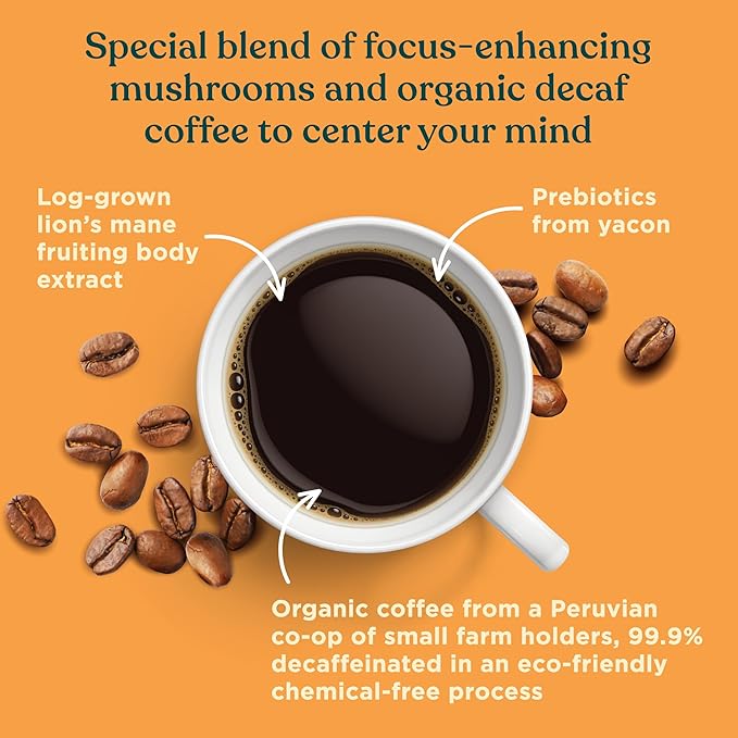 Four Sigmatic Decaf Mushroom Coffee K-Cups | Organic Dark Roast Coffee with Lion’s Mane & Yacon | Focus & Immune Support | Vegan & Keto | Sustainable Pods | 24 Count