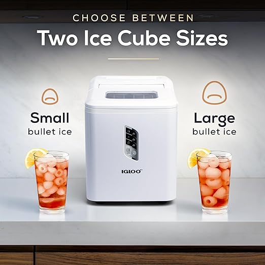 Igloo Automatic Portable Electric Countertop Ice Maker Machine, 26 Pounds in 24 Hours, 9 Cubes Ready in 7 Minutes, with Scoop and Basket, Perfect for Water Bottles, Mixed Drinks, Parties, White