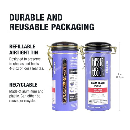 Tiesta Tea - Palm Beach Punch, Loose Leaf, Fruit Punch Herbal Tea, Caffeine-Free Tropical Blend with Apple, Carrots & Orange, Brew Hot or Iced, 4oz Refillable Tin, 50 Cups