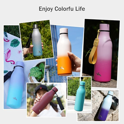 Insulated Water Bottle with Strap,25 oz Double Wall Stainless Steel Vacuum Bottles Metal Water Flask,Pink