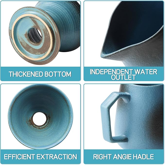 Pour Over Coffee Maker, Blue Ceramic Coffee Dripper 20oz/620ml, with 50 pcs V60 Paper Filter, Drip Coffee Brewer for Home & Café Enthusiasts, Vintage-Style