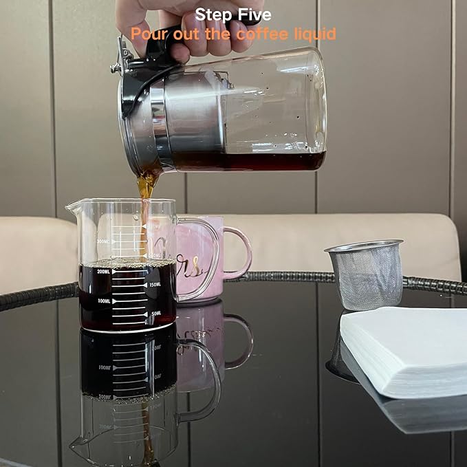 Pour Over Coffee Maker Set, 304 Stainless Steel Coffee Dripper with On/Off Switch, Borosilicate Glass Small Coffee Pot, 50 Filter Papers, Multi-Functional Immersion Drip Cafe Brewer Machine (1, 250ml)