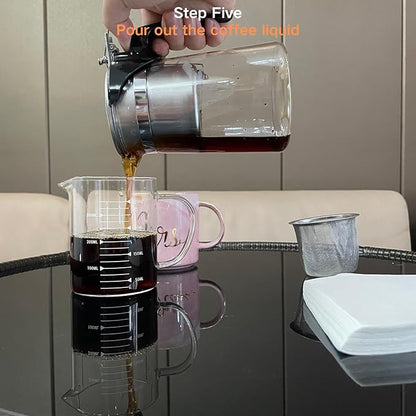 Pour Over Coffee Maker Set, 304 Stainless Steel Coffee Dripper with On/Off Switch, Borosilicate Glass Small Coffee Pot, 50 Filter Papers, Multi-Functional Immersion Drip Cafe Brewer Machine (1, 250ml)