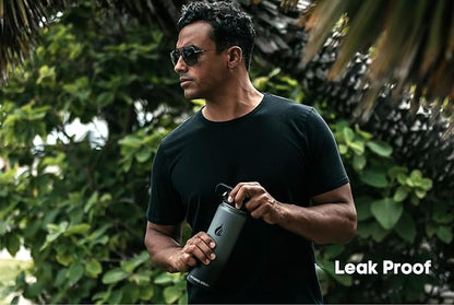 HYDRO CELL Stainless Steel Insulated Water Bottle with Straw - For Cold & Hot Drinks - Metal Vacuum Flask with Screw Cap and Modern Leakproof Sport Thermos for Adults (Graphite/Black 24oz)