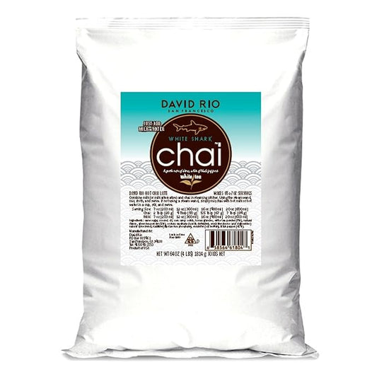 White Shark Chai Tea Latte Mix, 64 Oz, White Tea, Organic Spices, Dairy Free, Serve Hot or Cold, Just Add Water or Milk, 65 Servings